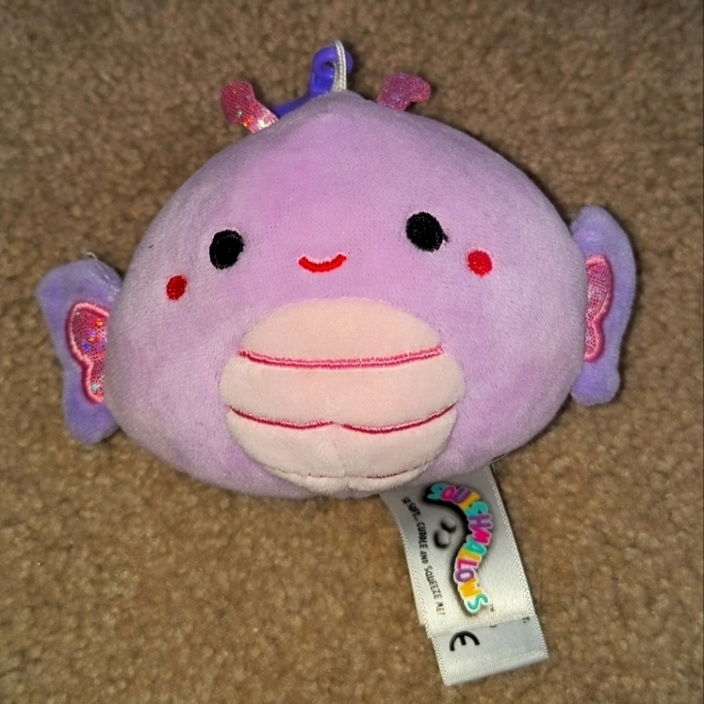 Squishmallows Purple Plush Toy Brenda butterfly clip accessories